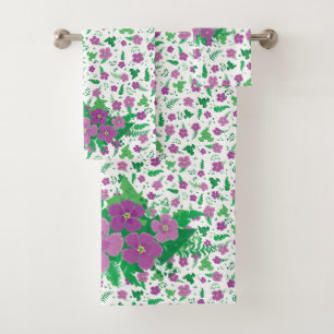 Purple Hibiscus Bath Towel Set