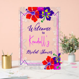 Purple Hibiscus Bridal Shower Welcome Acrylic Sign