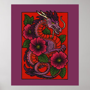 Purple Hibiscus Chinese Dragon Poster