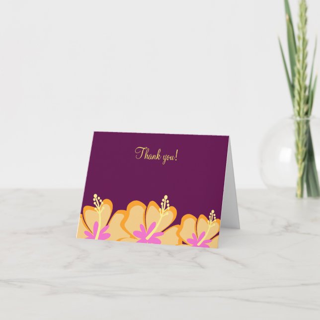 Purple Hibiscus Flower Folded Thank you notes (Front)