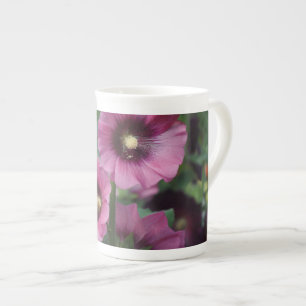 Purple hibiscus flowers bone china mug
