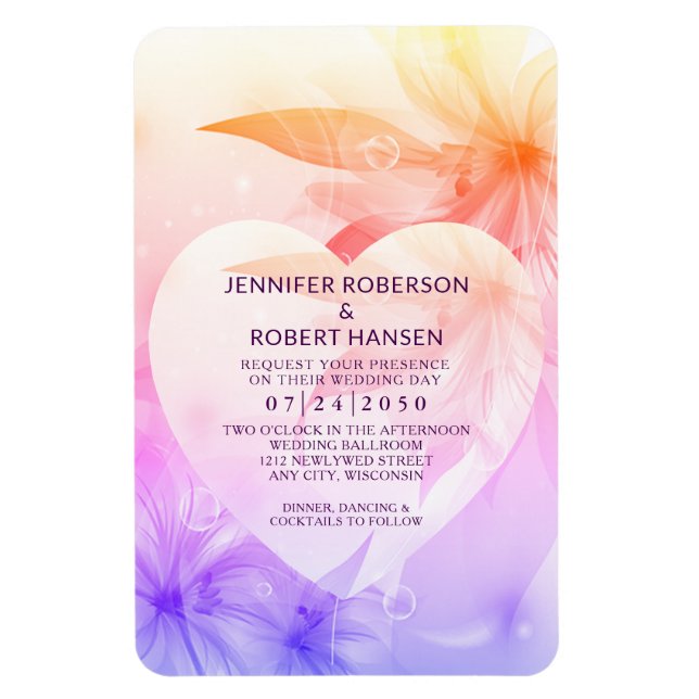 Purple Hibiscus Flowers Heart Dewdrops Wedding Mag Magnet (Vertical)