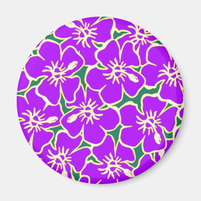 Purple Hibiscus Flowers Tropical Hawaiian Luau Magnet (Front)