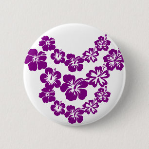 Purple hibiscus leis 6 cm round badge
