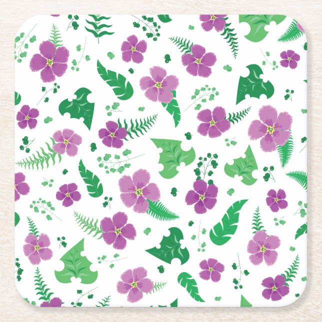 Purple Hibiscus Square Paper Coaster (Front)