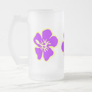 Purple Hibiscus Tropical Flowers Hawaiian Luau Frosted Glass Beer Mug