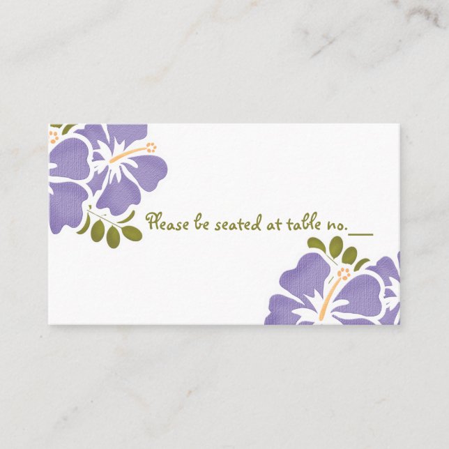 Purple Hibiscus Wedding Table Place Cards (Front)