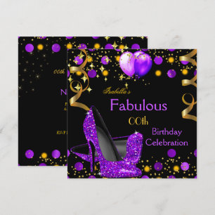 Purple High Heels Gold Balloons Birthday Party Invitation