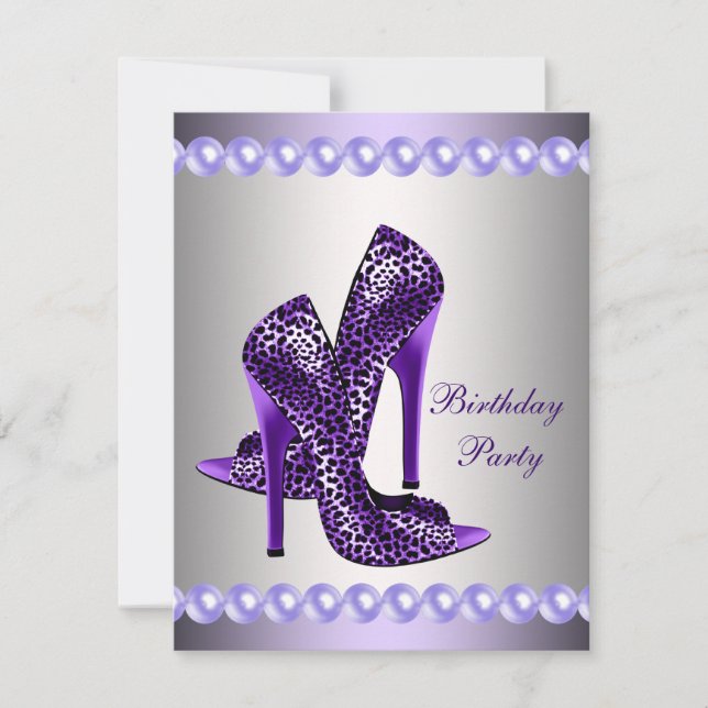 Purple High Heels Shoes Birthday Party Invitation (Front)