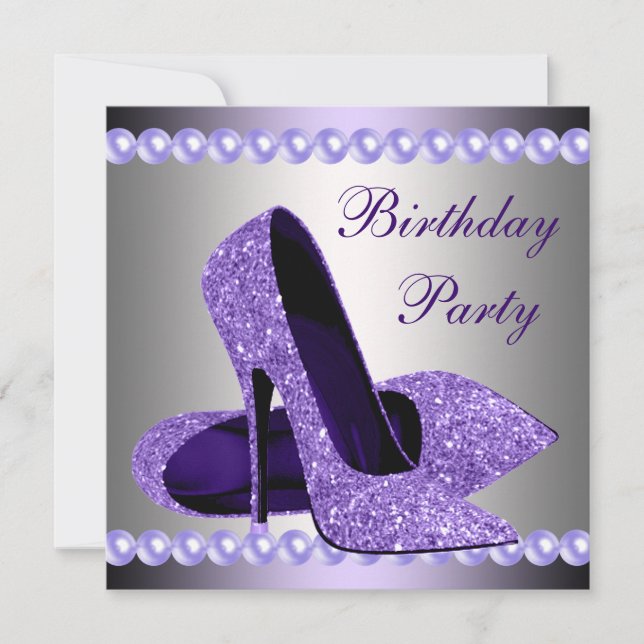 Purple High Heels Shoes Birthday Party Invitation (Front)