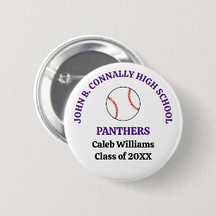 Purple High School Baseball Player Personalised 6 Cm Round Badge