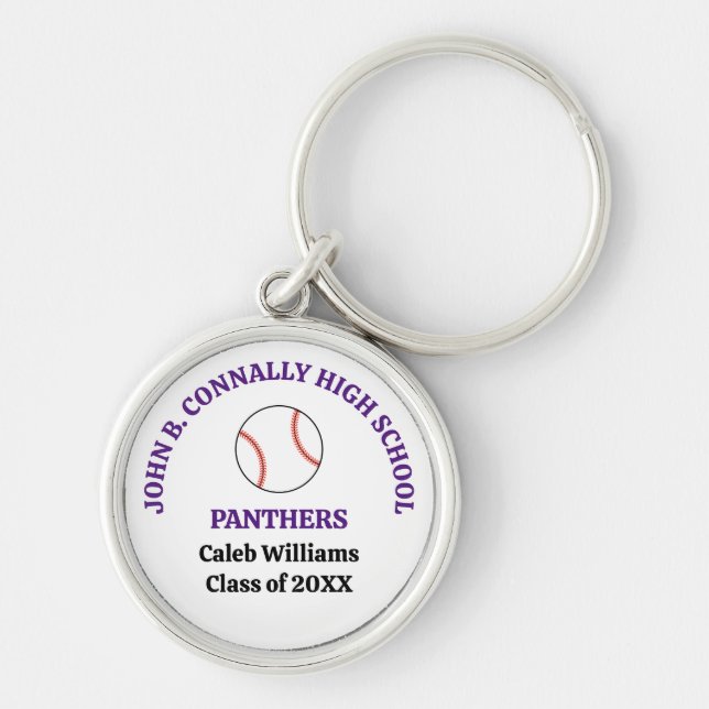 Purple High School Baseball Player Personalised Key Ring (Front)
