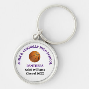 Purple High School Basketball Player Personalised Key Ring