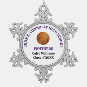 Purple High School Basketball Player Personalised Snowflake Pewter Christmas Ornament