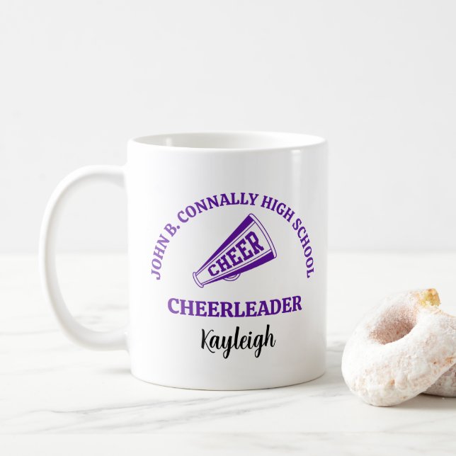Purple High School Cheerleader Personalised Coffee Mug (With Donut)