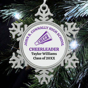 Purple High School Cheerleader Personalised Snowflake Pewter Christmas Ornament