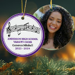 Purple High School Choir Custom Christmas Ceramic Ornament<br><div class="desc">This modern purple high school choir Christmas ornament features the student and chorale name under the musical staff with treble clef and music notes. Customise for a singer,  choir teacher,  or director for a great graduation gift.</div>