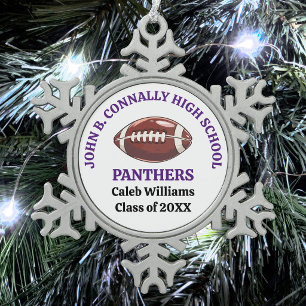 Purple High School Football Player Personalised Snowflake Pewter Christmas Ornament