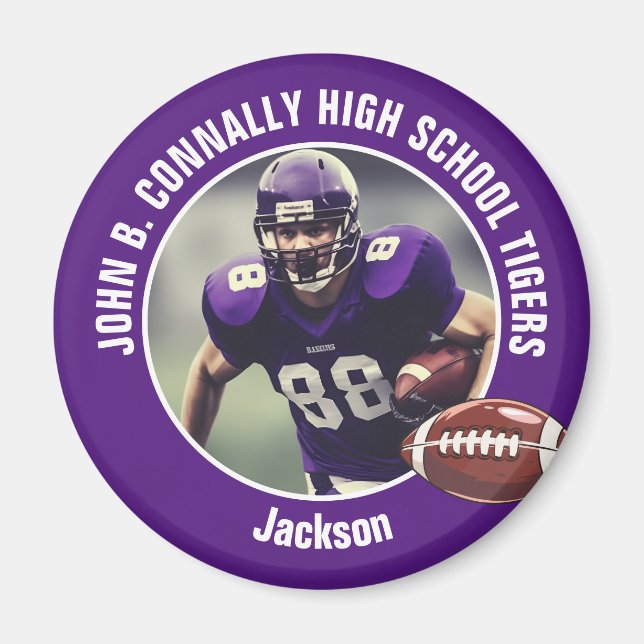 Purple High School Football Player Photo Magnet (Front)