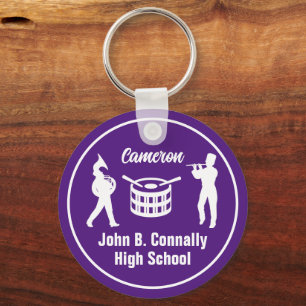Purple High School Marching Band Personalized Key Ring