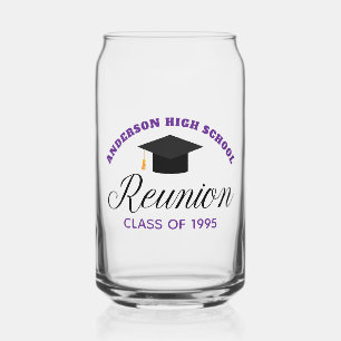 Purple High School Reunion Party Custom Alumni Can Glass