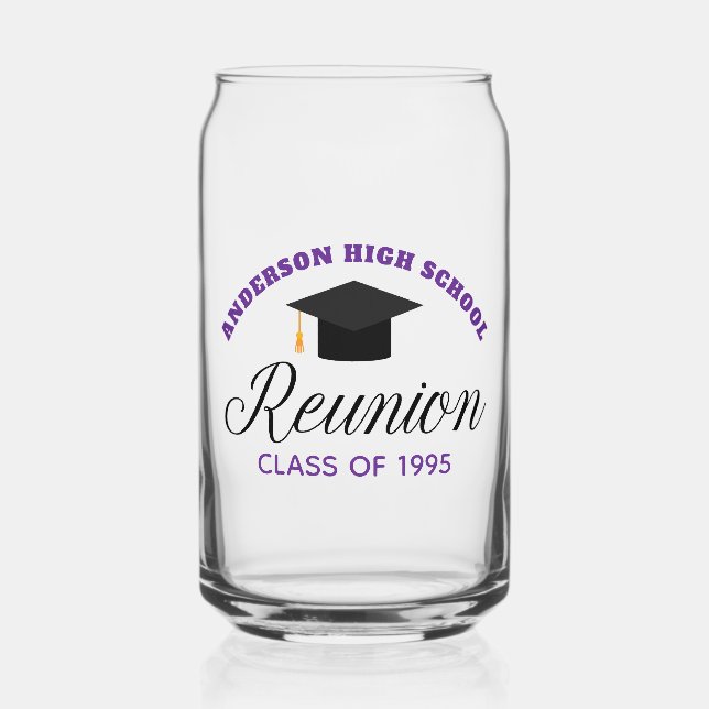 Purple High School Reunion Party Custom Alumni Can Glass (Front)