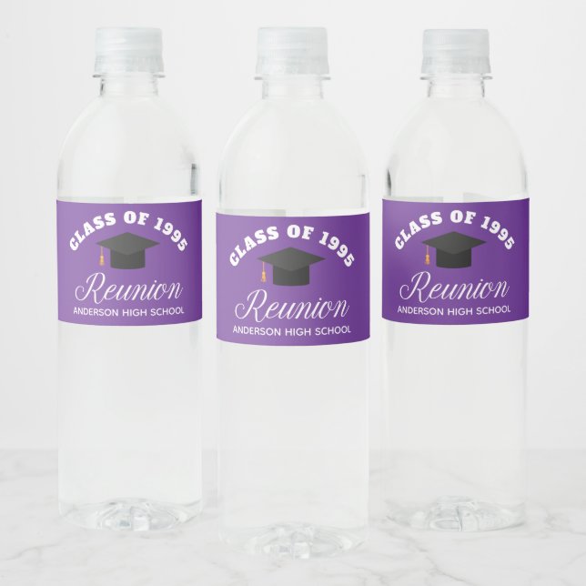 Purple High School Reunion Personalised Party Water Bottle Label (Bottles)