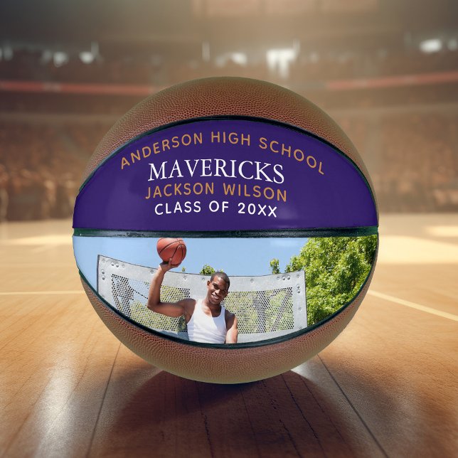 Purple High School Senior Player Photo Custom Basketball (Creator Uploaded)