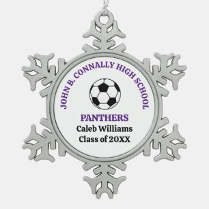 Purple High School Soccer Team Personalised Snowflake Pewter Christmas Ornament