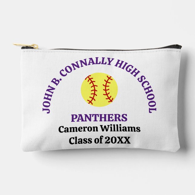 Purple High School Softball Player Personalised Accessory Pouch (Front)