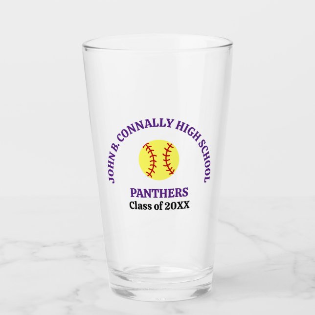Purple High School Softball Player Personalised Glass (Front)