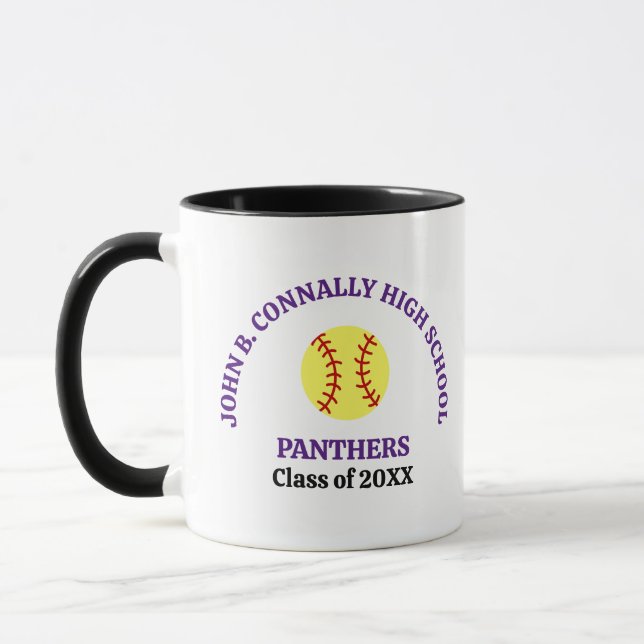 Purple High School Softball Player Personalised Mug (Left)