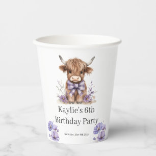 Purple Highland Cow Birthday Party  Paper Cups