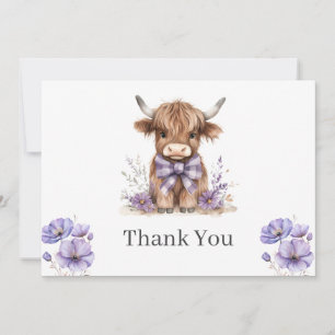 Purple Highland Cow Flat Thank You Card