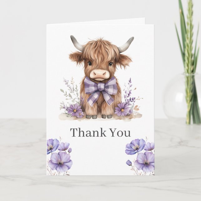 Purple Highland Cow Thank You Card (Front)