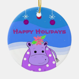 Purple Hippo and Christmas Ornaments