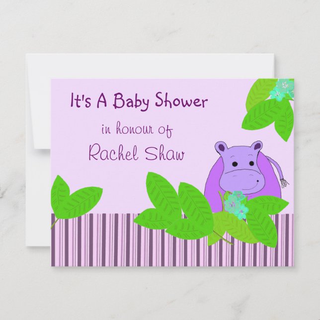 Purple Hippo Baby Shower Invitation (Front)