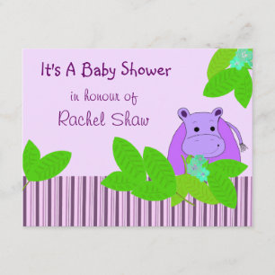 Purple Hippo Baby Shower Invitation