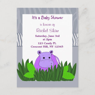 Purple Hippo Baby Shower Invitation