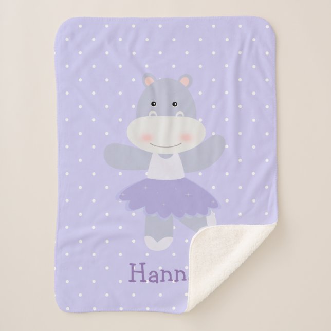 Purple Hippo Ballerina baby girl's Sherpa Blanket (Front)