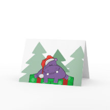 Purple Hippo Christmas Card