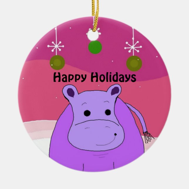 Purple Hippo Christmas Ornament (Front)