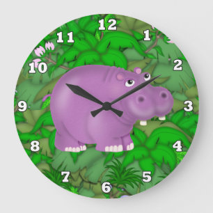 Purple Hippo Jungle wall clock