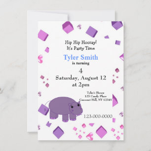 Purple Hippo Party Invitation