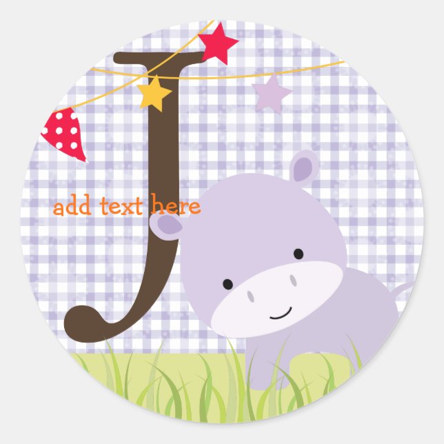 Purple Hippo stickers/add monogram/diy background Classic Round Sticker (Front)