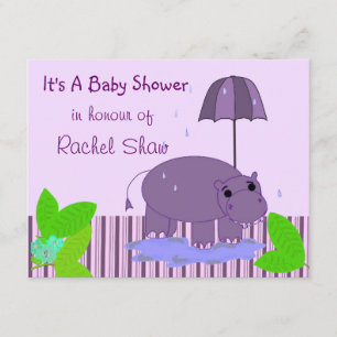 Purple Hippopotamus Baby Shower Invitation