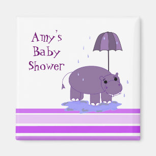 Purple Hippopotamus Baby Shower Magnet