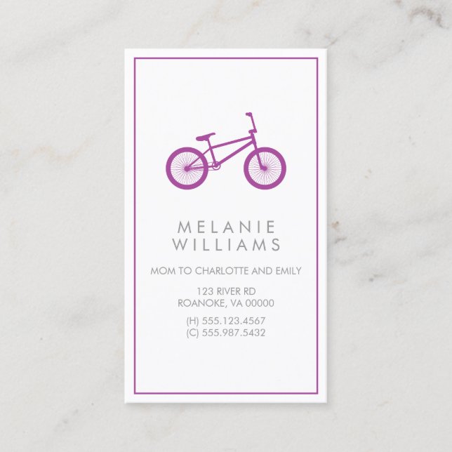 Purple Hipster Bicycle Calling Card (Front)