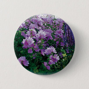 Purple hisbiscus flowers 6 cm round badge