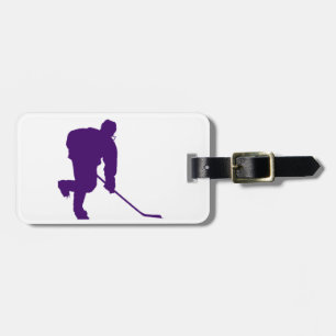 PURPLE HOCKEY PLAYER LUGGAGE TAG
